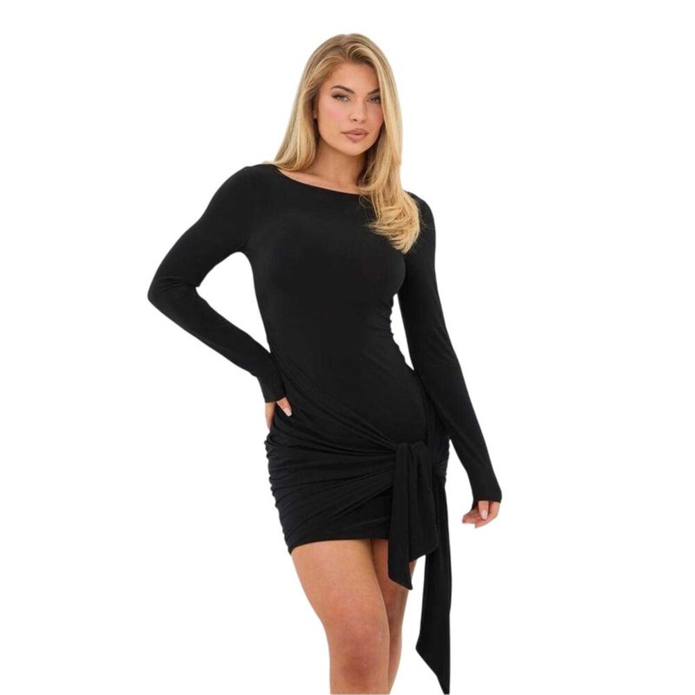 I Saw It First Womens/Ladies Draped Mini Dress / Black